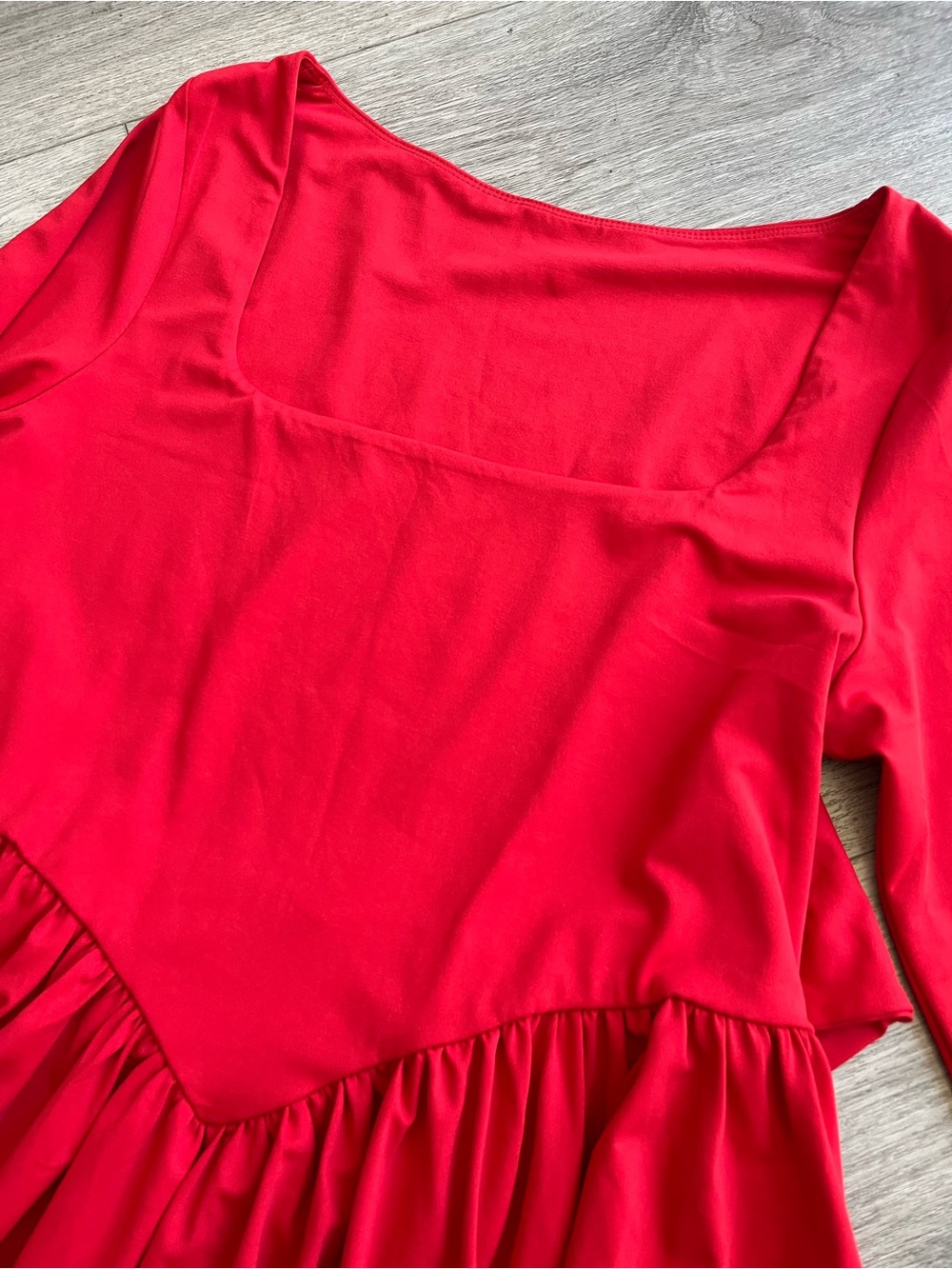 Women’s Red Square-Neck Peplum Top